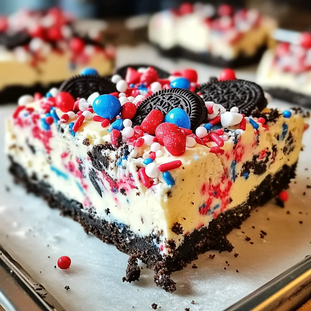 No Bake Fireworks Oreo Cheesecake Bars