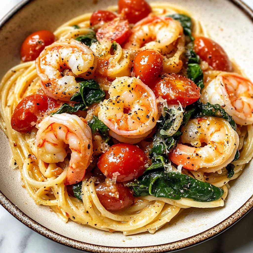 Tomato Spinach Shrimp Pasta