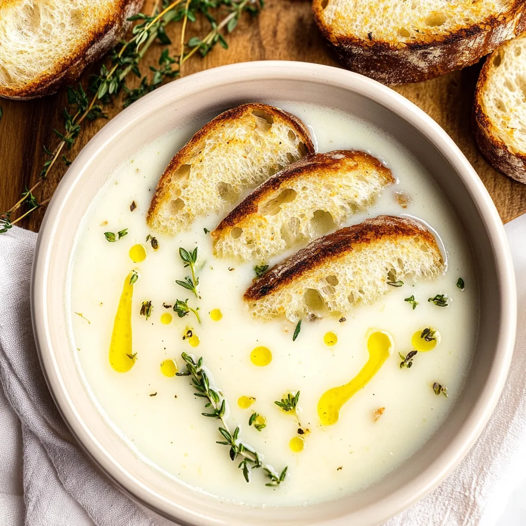 French Garlic Soup (with Cheesy Crostinis)