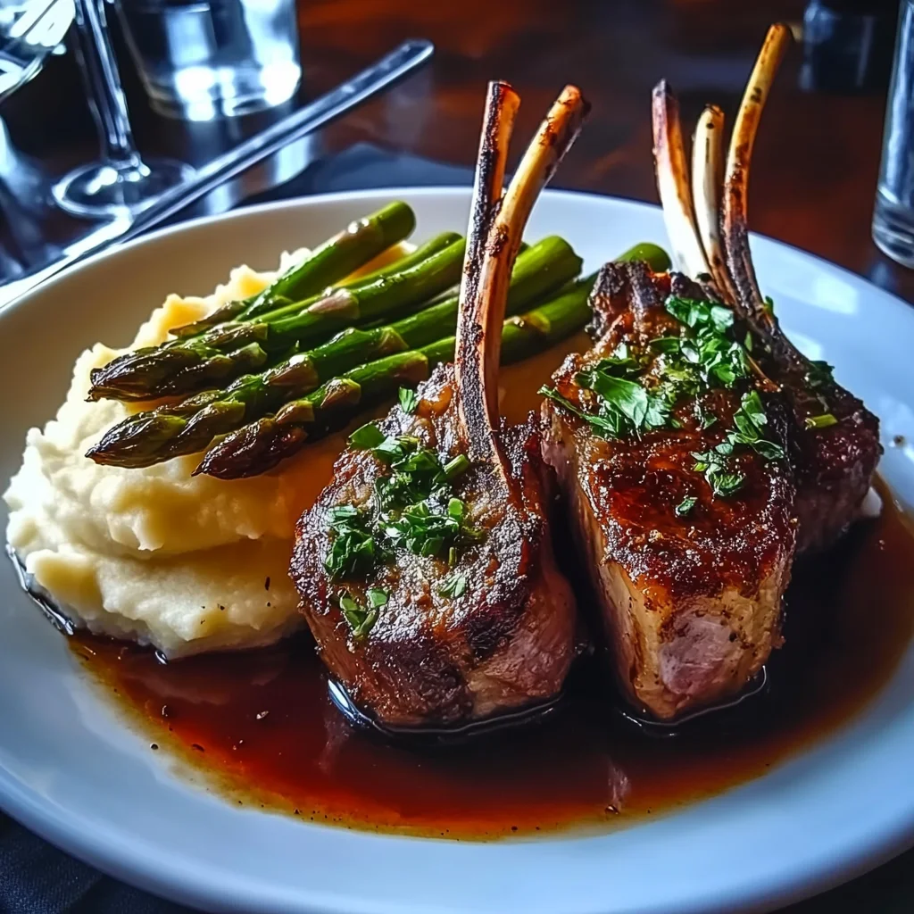 Herb-Crusted Lamb Chops with Mashed Potatoes and Asparagus