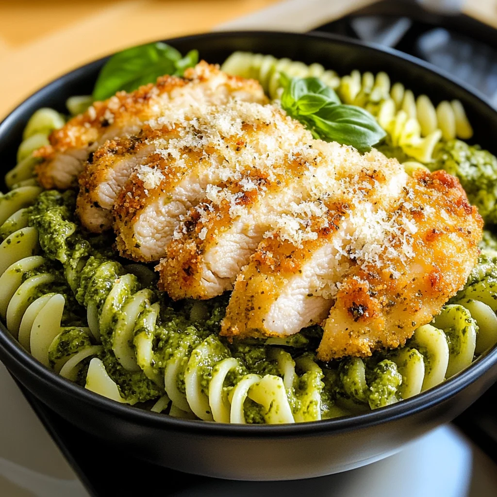 Pesto Pasta with Crispy Parmesan Chicken