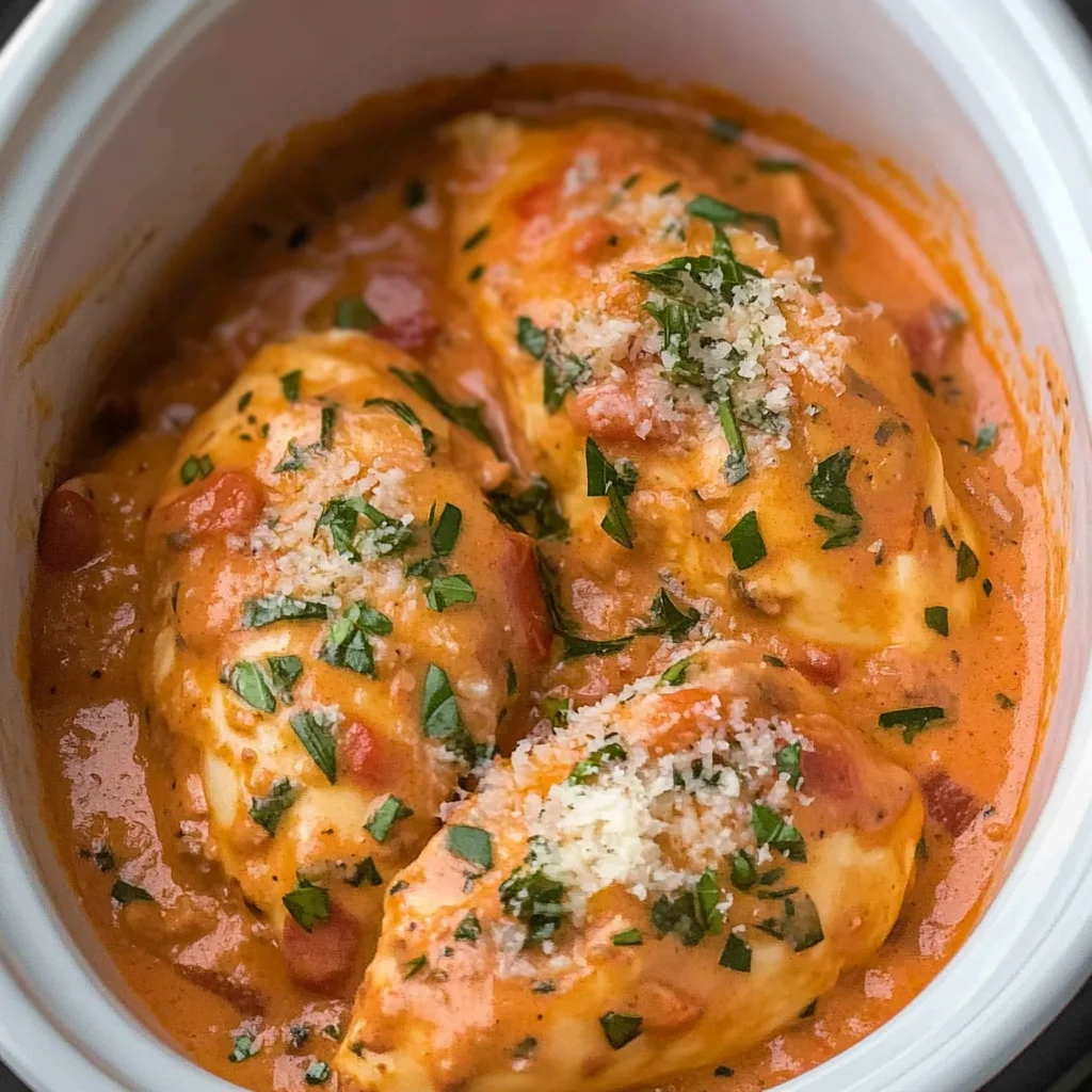 Slow Cooker Creamy Tomato Basil Chicken