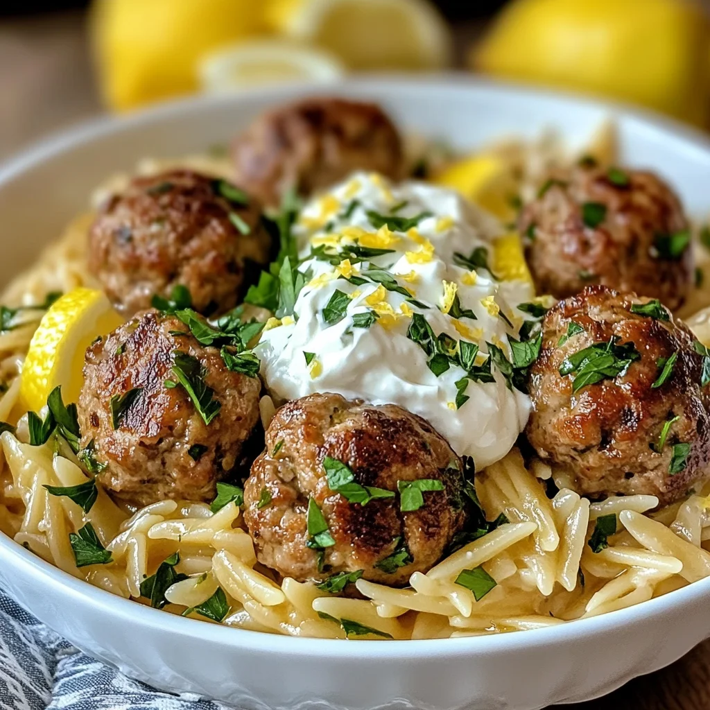 Boulettes Grecques & Orzo Citronné avec Crème de Feta