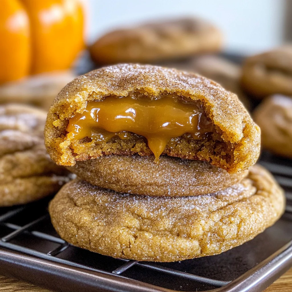 Caramel Stuffed Pumpkin Cookies