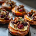 Sweet Potato Rounds with Brie, Cranberry & Pecans