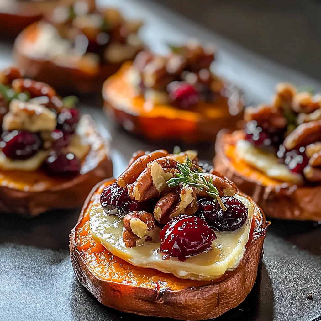 Sweet Potato Rounds with Brie, Cranberry & Pecans